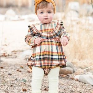 Ruffle butts 3-6 month fall orange black plaid romper long sleeve